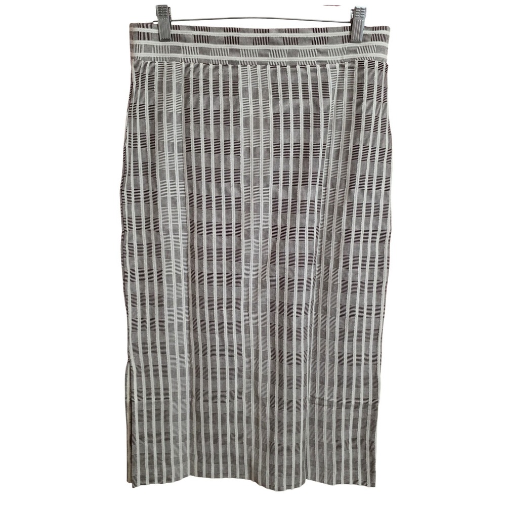 Lou & Grey Bahama Stripe Pencil Skirt Raw Umber Brown White Knit Midi L